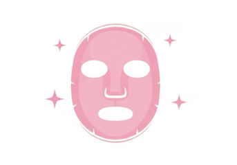 Pink sheet face mask isolated on transparent background concept of beauty, skincare, treatment, cosmetic, spa, rejuvenation, and freshness