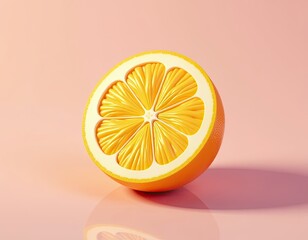 Vibrant Stylized Orange Slice - Minimalist Fruit on Pink Background