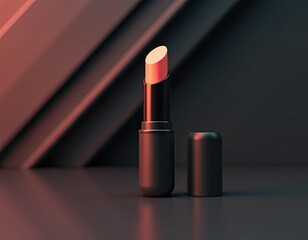 Elegant Peach Lipstick on Dark Background with Warm Light and Cap