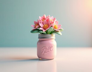 Cute Pink Clay Flowers in Pastel Jar - Whimsical Floral Decor