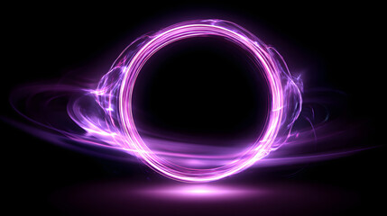 Abstract glowing purple circle with swirling light effects on a dark background