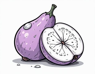 Fresh Cartoon Eggplant Illustration with Halved Slice