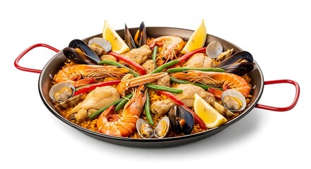 Delicious Seafood and Chicken Paella in a Traditional Pan