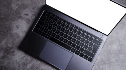 Laptop screen mockup on desk.