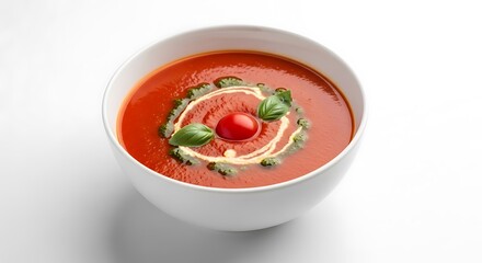 Delicious Tomato Soup with Pesto and Basil Garnish