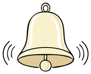 Simple cartoon drawing of a ringing golden bell with sound waves for an alarm or notification
