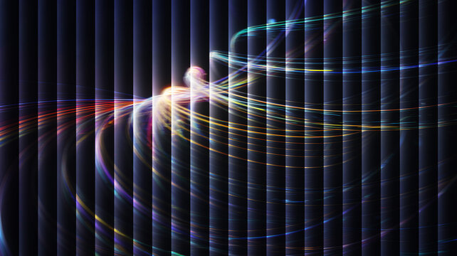 Abstract background with light trails and vertical lines creating a dynamic and modern design element