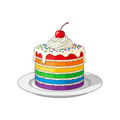 illustration of a rainbow cake with a white background