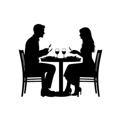 silhouette of a couple having dinner together	