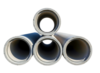 Concrete pipes stacked in a pyramid shape isolated on transparent background