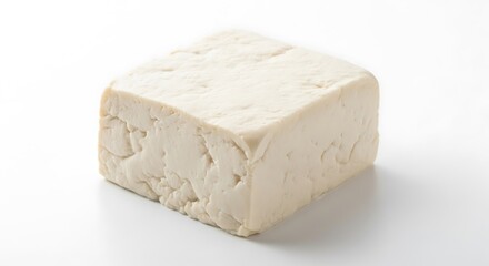 Fresh Block of Tofu on White Background