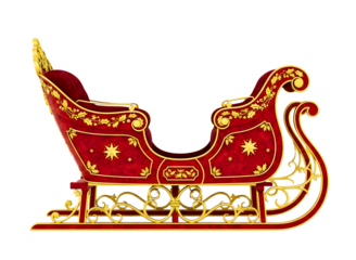 Red and gold ornate sleigh isolated on transparent background