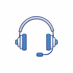 Illustration of a blue and white headset with a microphone, vector design.