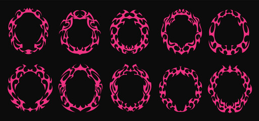 Collection of decorative circular tribal frames with ethnic ornamental patterns. Hand-drawn style vector design perfect for tattoos, logos, emblems.