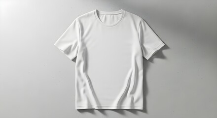 Clean white t shirt mockup flat lay with soft shadows on a neutral background