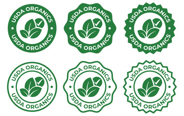 USDA Organic Badge Icon Set – Green Eco Certification Labels and Natural Product Seal Designs