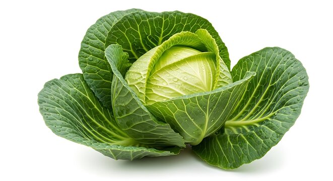 Fresh Green Cabbage with Water Droplets