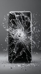 Shattered Screen: A stark and dramatic visual of a mobile phone with a shattered screen, showcasing the aftermath of damage and destruction.