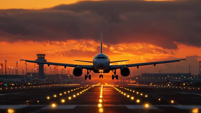 Ultra HD Airplane taking off at sunset video, airplane taking off at sunset video, airplane taking off video, airplane take off video, airplane takeoffs video