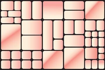 Bento Grid Layout Design. Abstract geometric pattern of pink and rose gold rectangular tiles isolated on transparent background.