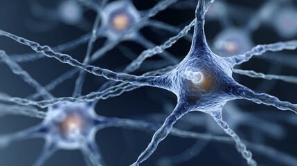 Neural Network: A detailed, photorealistic depiction of a neural network, showcasing intricate connections and biological processes. Evokes a sense of the complex world of the brain.