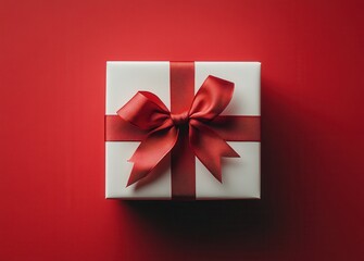 Open gift box with red ribbon on a vibrant red background