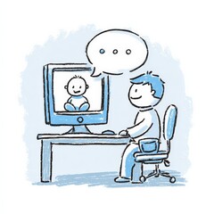Digital Connection: A gentle illustration captures a moment of modern communication, as a person engages in a video call with a baby, symbolizing connection and long-distance relationships. 