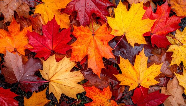 photograph of autumn maple leaves scattered on a forest floor