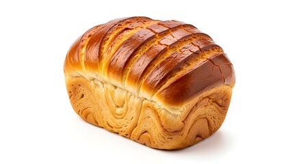 Golden Brown Brioche Loaf Bread Isolated on White