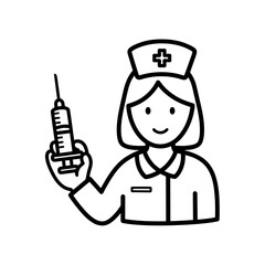 Nurse holding syringe and smiling in a healthcare setting  
