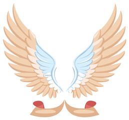 Obraz premium Elegant stylized wings and decorative banner scroll creative design element