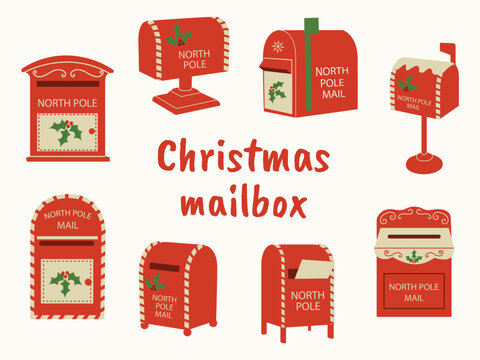 North pole Christmas mailbox illustration. Festive holiday letterbox.