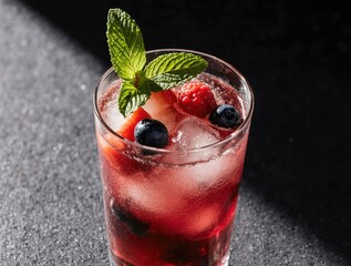 Refreshing berry cocktail with mint and ice