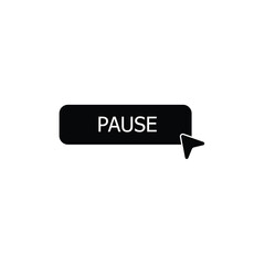 Computer cursor arrow clicking a black pause button. A minimalist vector graphic icon for a user interface element in web design or application development