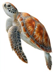 Oceanic Turtle's Gaze: A captivating sea turtle gracefully glides through the translucent waters, its ancient eyes reflecting a world of mysteries. An evocative underwater scene.