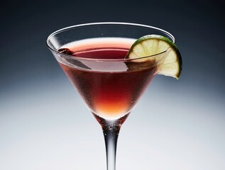 Classic manhattan cocktail with lime garnish