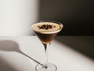 Espresso martini with coffee bean garnish in martini glass