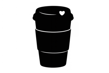 Coffee cup silhouette with heart cutout, expressing love for beverage, take-out drink icon, cafe graphic element