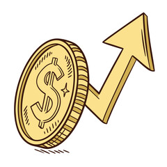 Depicting Financial Growth A Solid Vector of a Gold Coin with an Upward Arrow to Illustrate Progress and Success