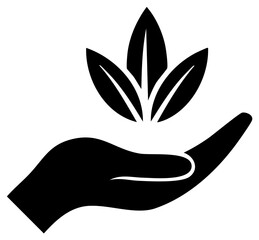 Fototapeta premium Minimalist icon of a hand holding a plant, symbol of growth, nature, and sustainability