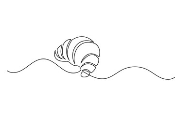 Continuous one line croissant drawing minimal style bakery outline breakfast pastry vector illustration
