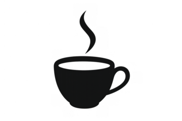 Hot coffee steaming from a mug silhouette. Perfect for cafes, menus, or digital designs. Transparent background