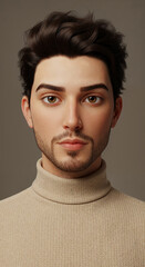 Fototapeta premium Portrait of a Young Man in a Beige Turtleneck Sweater