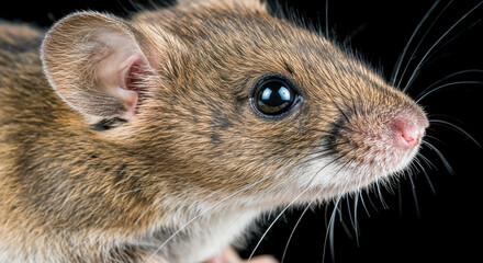 Close-up view of a small rodent displaying its features against a dark background