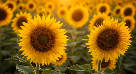 Fototapeta premium Vibrant sunflowers in full bloom a field of golden blossoms and sunlight