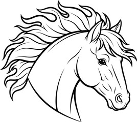Horse head equine animal mammal stallion mare equestrian wild mustang outline drawing