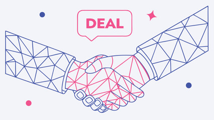 Deal handshake geometric shapes abstract concept business partnership agreement success vector Abstract