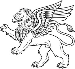 Griffin lion wings mythical creature heraldic beast animal fantasy art line