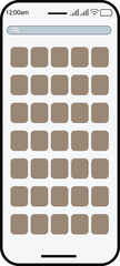 Smartphone screen displaying a grid of blank app icons in a neutral color palette.