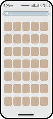 Minimalist smartphone screen displaying a grid of blank app icons on a light background.